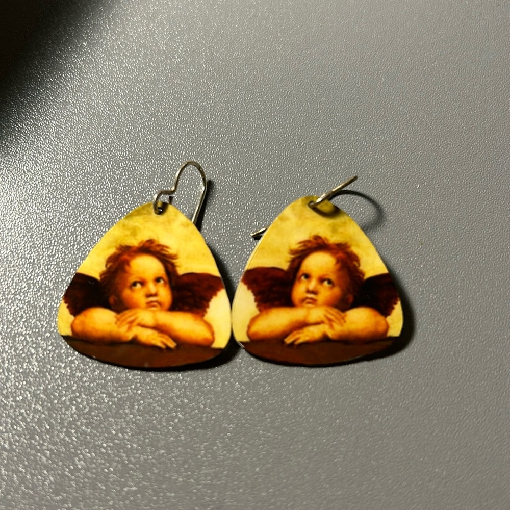 Cherub Angel guitar pick earrings